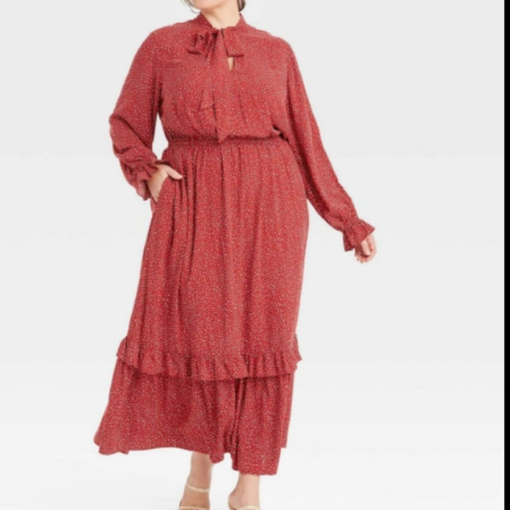 Ava & Viv Red Tiered Ruffle Maxi Dress NWOT SIZE X